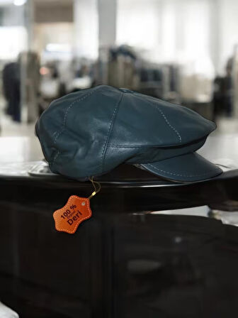 Kasket Şapka Hakiki Deri Erkek Yeşil Rengi HakikiDeriYeşilKasket11