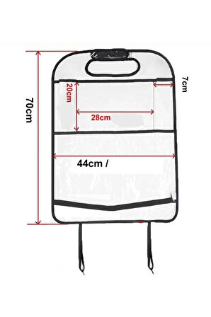 Şeffaf Cepli Araba Koltuk Organizer Araç Koltuk Arkası Koruyucu Tablet Tutucu Oto Düzenleyici 1adet
