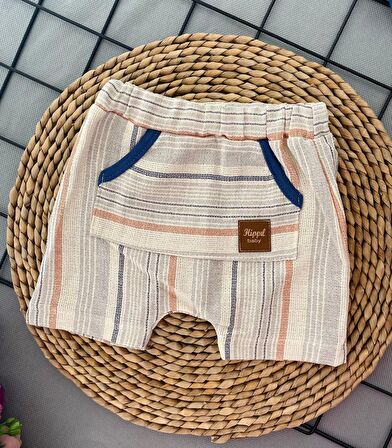 Minigimin cicileri keten şortlu papyonlu bebek 2 li takım - Turuncu