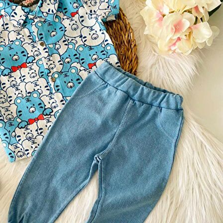 Miniğimincicileri Baby bu sevimli karakterli gömlekli şık bebek takım - mavi