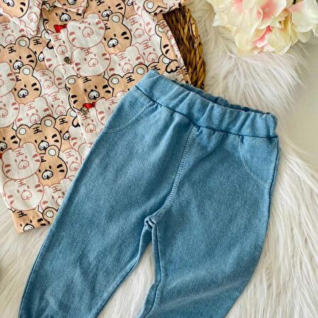 Miniğimincicileri Baby bu sevimli karakterli gömlekli şık bebek takım - bej