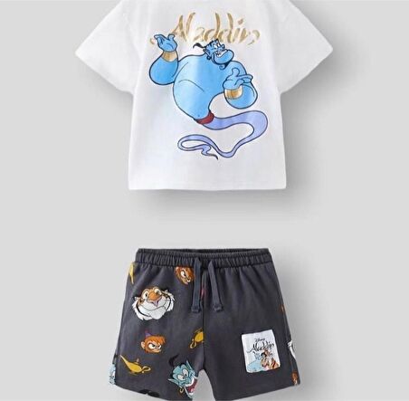 Miniğimin Cicileri  Aladdin Baskılı Pamuk Şortlu  Takım - Mavi