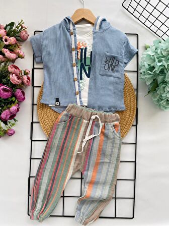 Miniğimin Cicileri Wıld One Baskılı 3 lü Erkek Takım - Mavi