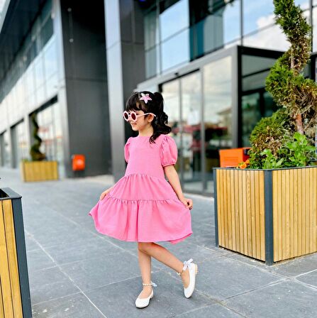 Miniğimin cicileri karpuz kol  pembe kız keten elbise
