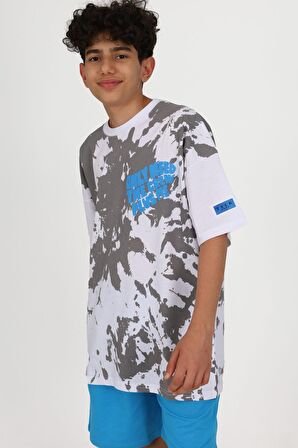 Miniğimin Cicileri 7-14 batik desen genç tarz erkek şortlu takım -mavi