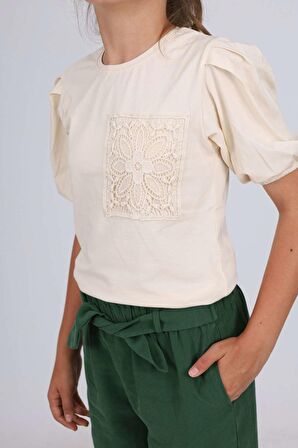 Miniğimin Cicileri Dantel Cep Detaylı Bluz ve Şort 2'li Takım