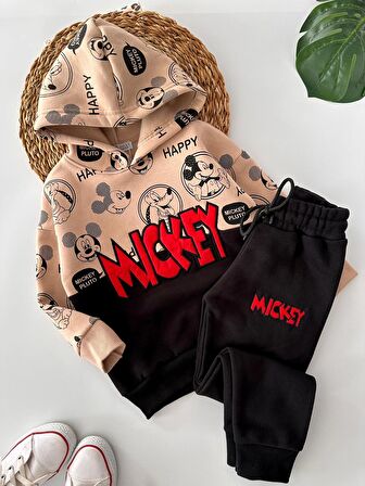 Minigimin Cicileri Mickey Aplike Desen Kapüşonlu Erkek Çocuk Takım - Siyah