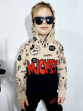 Minigimin Cicileri Mickey Aplike Desen Kapüşonlu Erkek Çocuk Takım - Siyah
