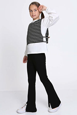 Miniğimin Cicileri Çizgili Yelekli Yırtmaçlı Kız Çocuk 3 lü Takım