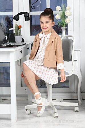 Miniğimin Cicileri Retro Puantiye Desenli Kız Çocuk Ceketli Takım - Kahve