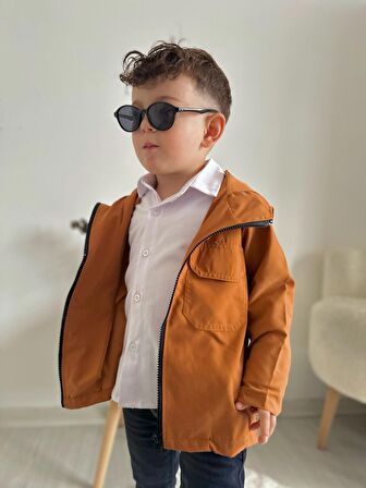 Miniğimin Cicileri Trençkotlu Kapüşonlu 3'lü Erkek Çocuk Kotlu Takım - Tarçın