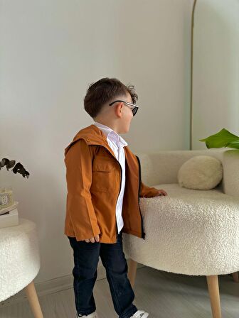 Miniğimin Cicileri Trençkotlu Kapüşonlu 3'lü Erkek Çocuk Kotlu Takım - Tarçın