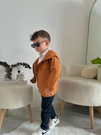 Miniğimin Cicileri Trençkotlu Kapüşonlu 3'lü Erkek Çocuk Kotlu Takım - Tarçın