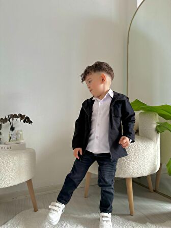 Miniğimin Cicileri Trençkotlu Kapüşonlu 3'lü Erkek Çocuk Kotlu Takım - Siyah