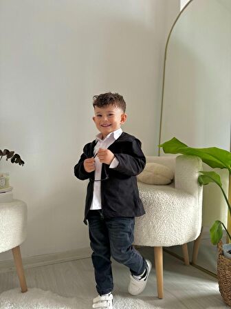 Miniğimin Cicileri Trençkotlu Kapüşonlu 3'lü Erkek Çocuk Kotlu Takım - Siyah
