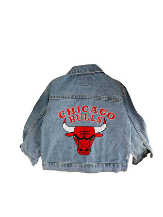 Miniğimin Cicileri Karakterli Cepli Chicago Bulls Erkek  Çocuk Kot Ceket - AçıkMavi-Kırmızı