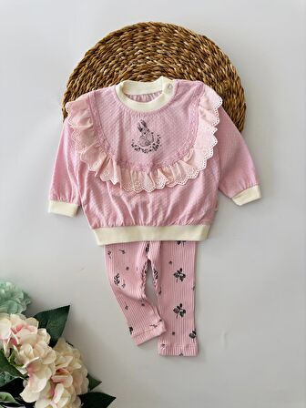 Miniğimin Cicileri Fistolu Sevimli Tavşan Detaylı Bebek Takım - Pembe
