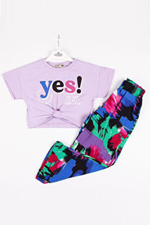 Miniğimin cicileri (6-9)Yes Baskılı 2 li Yazlık Kız Çocuk Takım - Lila