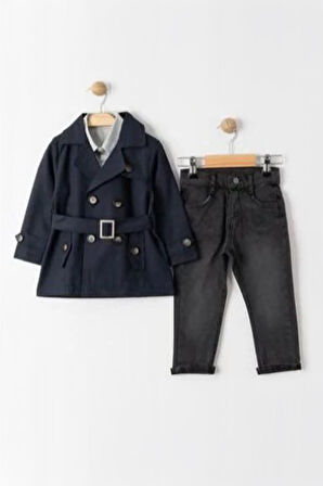 Miniğimin Cicileri Trençkotlu Erkek Çocuk 3 lü takım - Lacivert