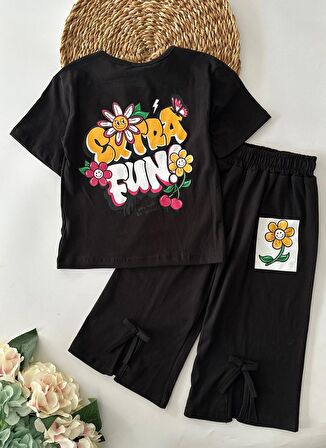 Miniğimin Cicileri Fun Arka ve ön Baskılı Yırtmaç Detaylı 2 li Takım - Siyah