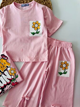 Miniğimin Cicileri Fun Arka ve ön Baskılı Yırtmaç Detaylı 2 li Takım - Pembe