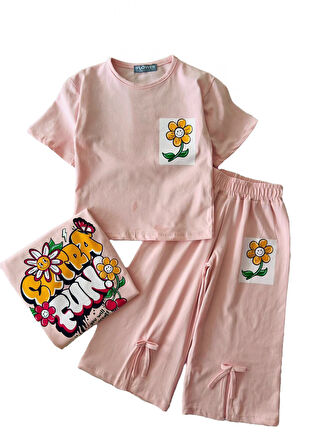 Miniğimin Cicileri Fun Arka ve ön Baskılı Yırtmaç Detaylı 2 li Takım - Somon