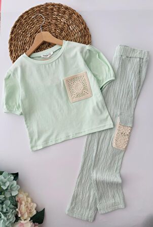 Miniğimin Cicileri Nakış Detaylı Garson Boy Kız Takım - Su Yeşili