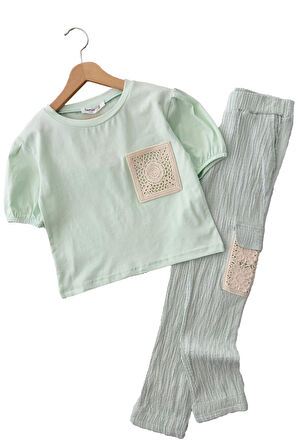 Miniğimin Cicileri Nakış Detaylı Garson Boy Kız Takım - Su Yeşili