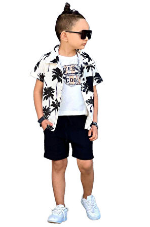 Miniğimin Cicileri Müslin Gömlekli Palmiye Desen 3 lü takım - Siyah