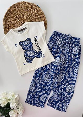 Miniğimin Cicileri Enjoy Bear Desenli Kız Çocuk 2 Li Takım - Mavi