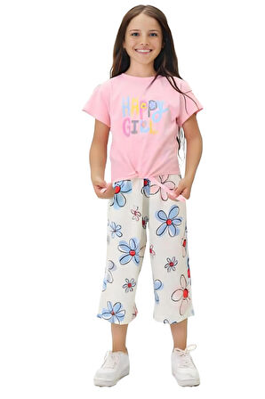 Miniğimin Cicileri Happy Girl Bermuda Papatya Desenli Kız Takım - Pembe