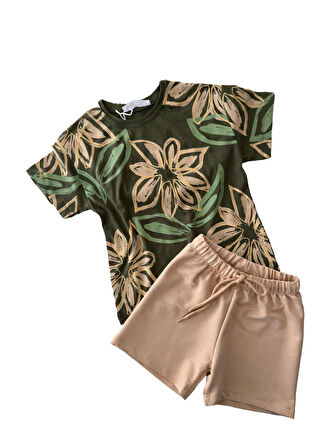 Miniğimin Cicileri Desenli Şortlu Unisex Penye Takım - Yeşil