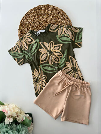 Miniğimin Cicileri Desenli Şortlu Unisex Penye Takım - Yeşil