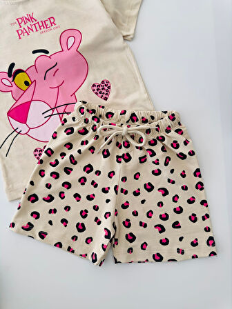 Miniğimin Cicileri Pink Panter Şortlu Kız Çocuk Penye Takım - Pembe