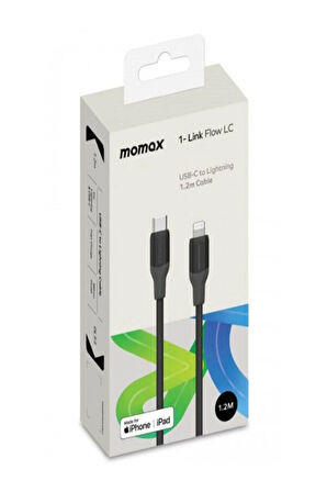 1-Link USB-C To Lightning (1,2m / Destek 35W) Şarj + Veri Kablosu (TPE + Silikon)" siyah