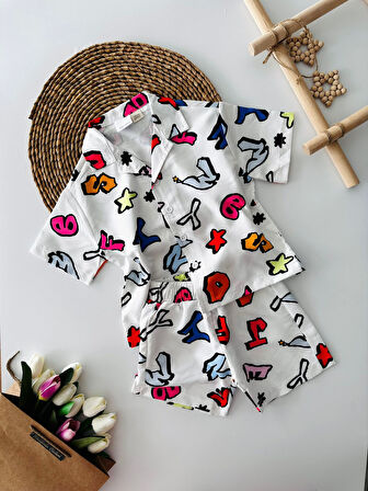 Miniğimin Cicileri Harf Baskılı Gömlekli Unisex Çocuk Takım - Beyaz