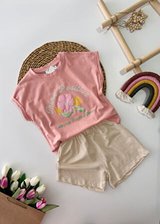 Miniğimin Cicileri Flower Parıltılı Şortlu Kız Çocuk Takım - Pembe