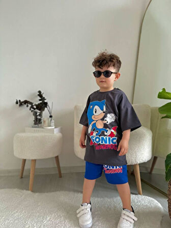 Snc The Hedgehog Baskı Yazlık Erkek Çocuk 2 li Takım - Antrasit