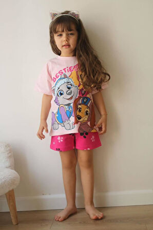 Besties Desen Yazlık Kız Çocuk 2 li Takım - Pembe