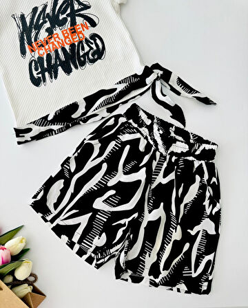 Miniğimin Cicileri Never Been Viskon Şortlu Kız Çocuk Takım - BeyazSiyah