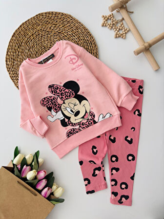 Miniğimin Cicileri Mnn Dsny Leopar Desenli Taytlı Kız Çocuk Takım - Pembe