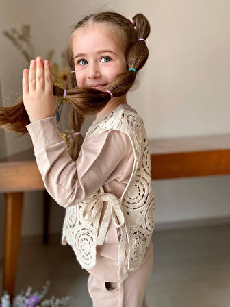 Miniğimin Cicileri Triko Süeterli 3 Lü Kız Çocuk Takım - Bej - kopya