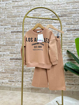 Miniğimin Cicileri Los Angeles Pantolonlu Kız Çocuk Takım - Kahve