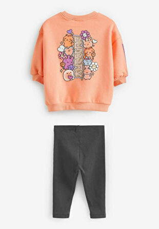 Miniğimin Cicileri Kız Çocuk Karakter Baskılı Sweatshirt ve Tayt Takım - Turuncu