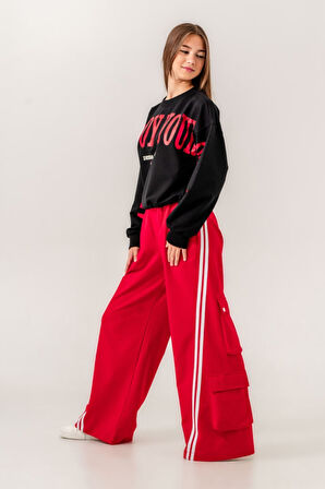 Miniğimin Cicileri 9-15 Oversize Erköy Baskı Bol Paça Genç Kız Takım - SiyahKırmızı