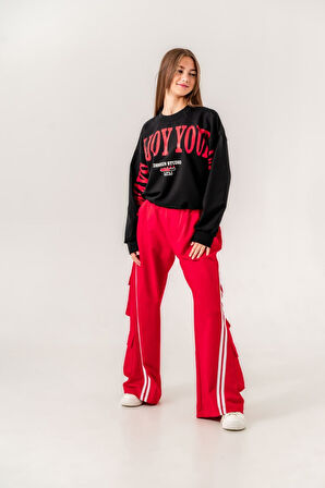 Miniğimin Cicileri 9-15 Oversize Erköy Baskı Bol Paça Genç Kız Takım - SiyahKırmızı