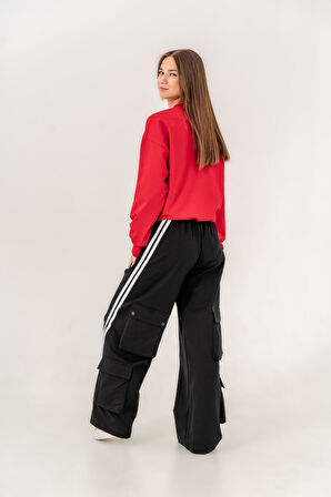 Miniğimin Cicileri 9-15 Oversize Erköy Baskı Bol Paça Genç Kız Takım - KırmızıSiyah