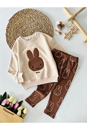 Miniğimin Cicileri Miffy Desenli Taytlı Kız Çocuk Takım - Kahverengi