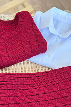 Miniğimin Cicileri Sarmal Çizgi Detaylı Gömlekli Bağlamalı 3 lü Triko Takım - Bordo