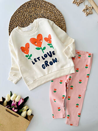 Miniğimin Cicileri Let Love Grow 2 li Taytlı Çocuk Takım - KremPembe